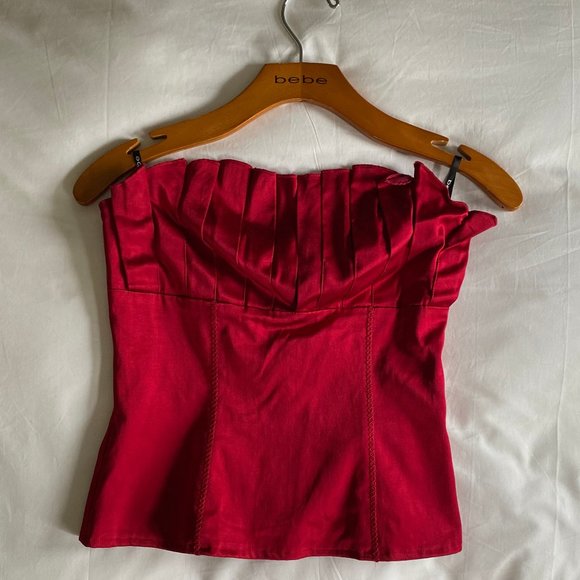 ❌❌❌SOLD ❌❌❌ 
NWOT Bebe Deep Red 💯% Silk Bustier Corset XS - Picture 3 of 8